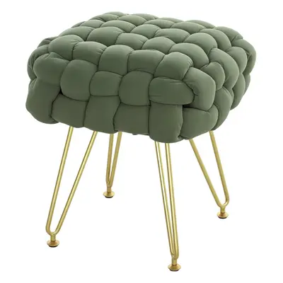 HOMCOM Woven Velvet Foot Stool with Steel Legs for Living Room, Dark Green