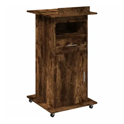 (smoked oak) vidaXL Lectern with Wheels and Drawer Pulpit Podium Stand Engineered Wood