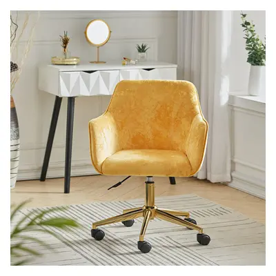 (Yellow) Modern Velvet Upholstered Home Office Swivel Task Chair Armchair