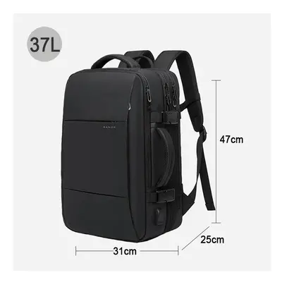 (Black 37L) BANGE Travel Backpack Men Business Backpack School Expandable USB Bag Large Capacity