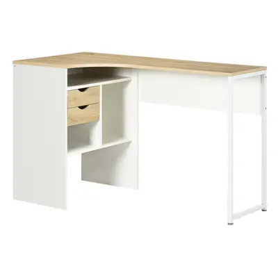 HOMCOM L-Shaped Corner Computer Desk Study Table w/ Storage Shelf - Oak