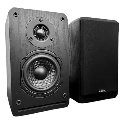 Roxel RBS-300 BK Bookshelf Speaker, Black Wood Effect Cabinet with inch Enhanced Carbon Fibre Wo