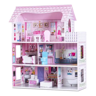 Toddler Wooden DIY Dollhouse Playset Kids 3-Floor Toy Family House