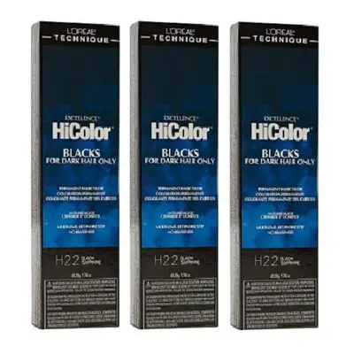 (H22 - (3pks)) L'Oreal HiColor H22 Black Sapphire BLACKS For Dark Hair Only