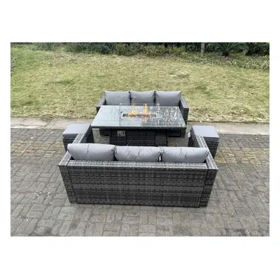 Fimous Outdoor PE Rattan Garden Furniture Gas Fire Pit Dining Table Lounge Sofa PC Footstools