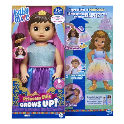 Baby Alive Princess Ellie Grows Up! Brown Hair, Interactive Doll with Accessories, Toys for 3+ Y