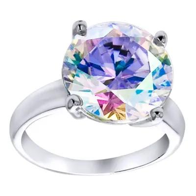 (K) Jewelco London Women's Sterling Silver Aurora Borealis Round Brilliant Cubic Zirconia Claw R