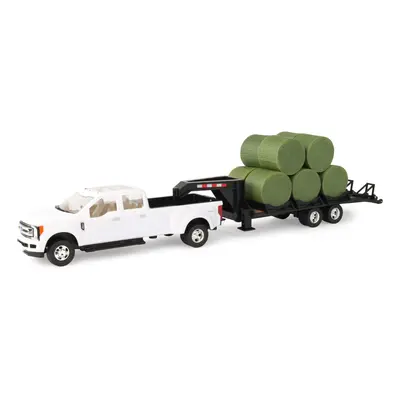 TOMY John Deere Ford Pickup with Gooseneck Trailer with Bales & Bale Holder, White, Green, Unise