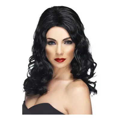 Smiffys Female Glamorous Wig - Black - Long Fancy Dress Wavy - wig black glamorous long fancy dr