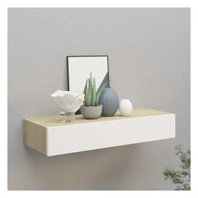 vidaXL Wall-mounted Drawer Shelf Oak and White MDF Floating Cabinet Wall Shelf