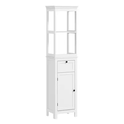 HOMCOM Slim Bathroom Storage Cabinet with Open Shelves and Drawer, White