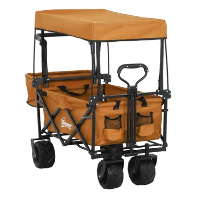 Outsunny Outdoor Push Pull Wagon Stroller Cart w/ Canopy Top Orange