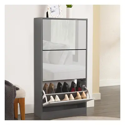 ((High Gloss Dark Grey+Silver Grey)) Drawer Shoe Cabinet Storage Cupboard Unit Shoe Rack Wooden 