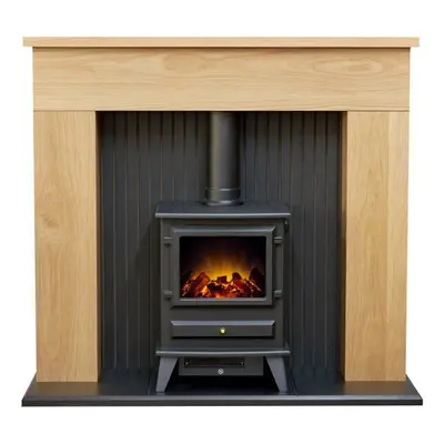 Adam Innsbruck Stove Fireplace in Oak with Hudson Electric Stove in Black, Inch