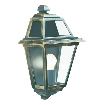 IP44 Black & Gold Outdoor Wall Light With Clear Glass