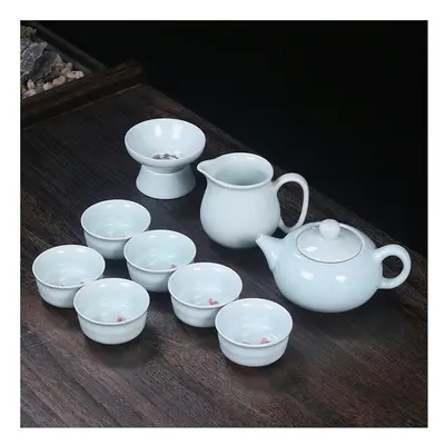 (10 piece teapot set - Jade blue celadon ribbon fish, Universal version) Ruyao Tea Set, Tea Towe