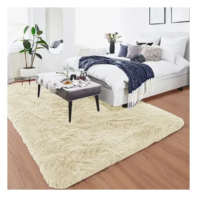 (200cm x 290cm (6ft 7" x 9ft 6"), Cream Shaggy Rugs) Fluffy Rug Non-Slip Shaggy Rugs Living Room