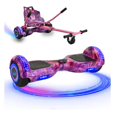 (Galaxy Pink Bundle) 6.5'' Hoverboard and Hoverkart Go Kart LED Bundle