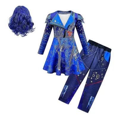 (130 (7-8Y), As shown5) Blue Audrey Costumes Set Girl Halloween Costumes Kids Party Evie Descend