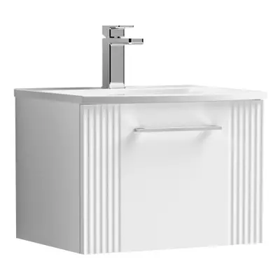 Retro Drawer Wall Hung Vanity Unit with Curved Tap Hole Ceramic Basin - 500mm - Satin White - Ba