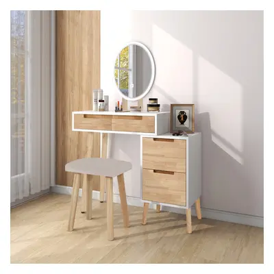 LED Lighted Dressing Table Stool Set Drawer Desk with Side Cabiniet