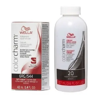 (6RG+Dev(Vol.20)3.6oz) Wella 6RG Light Copper Color Charm Permanent Liquid Haircolor