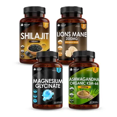 4-in-1 Health & Wellness Bundle | Shilajit, Lion's Mane, Magnesium & Ashwagandha