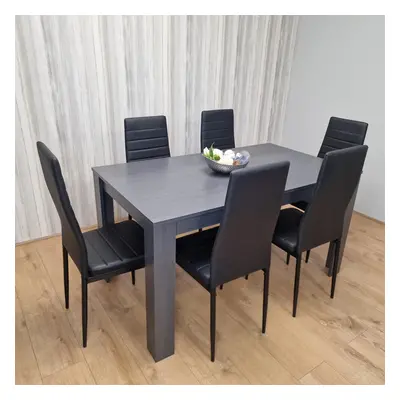 Dining Table and Chairs Black Dark Grey Black Leather Chairs Wood Dining Set Furniture