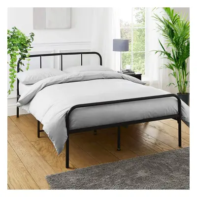 (Double, Black) Extra Strong Metal Bed Frame with Rounded Headboard