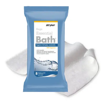 Stryker - Sage Essential Bath Cleansing Washcloths - Packages, Cloths - Fresh Scent, No-Rinse Ba