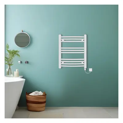 (White, 600x500mm) Bathroom Curved Prefilled Electric Heated Towel Rail Ladder Warmer Radiator