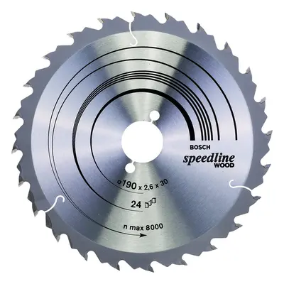 Bosch Speedline Wood Circular Hand Saw Blade, 190mm x 2.6mm x 30mm, Teeth, Silver