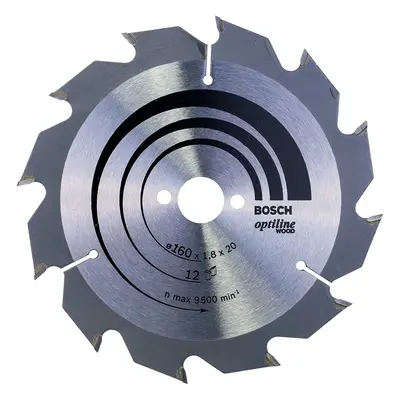 Bosch Optiline Wood Circular Hand Saw Blade, 160mm x 1.8mm x 20mm, Teeth, Silver