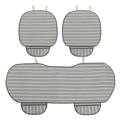 (Grey) 3Pcs Car Seat Cover Seats Breathable Linen Fabric Pad Mat Auto Chair Cushion