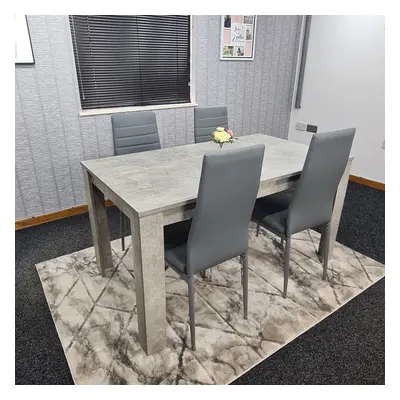 Modern Wood Stone Grey Dining Table with PU Faux Leather Grey Chairs