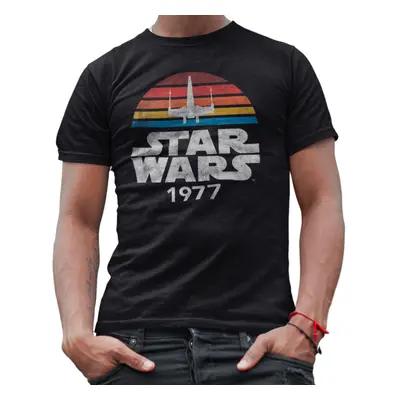 STAR WARS Logo Rainbow Sun X-Wing Classic Retro Vintage Adult Men's Graphic Tee Apparel T-Shirt 