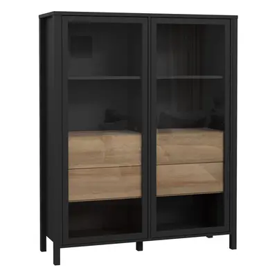 High Rock Extra Wide Display Cabinet in Matt Black/Riviera Oak