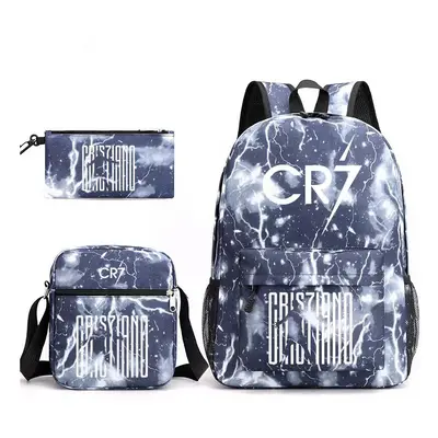 (27) 3pcs Football CR7 Backpack 3D Printe Teens Shoulder Bags