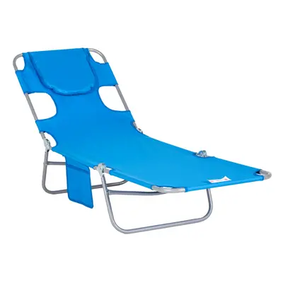 Outsunny Chaise Lounge Portable Adjustable Backrest with Face Cavity Blue