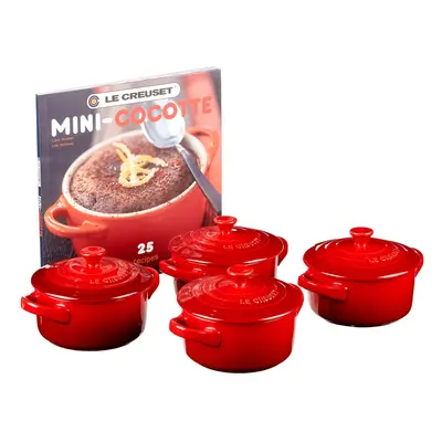 Le Creuset Stoneware Set of Mini Cocottes with Cookbook, oz. each, Cerise