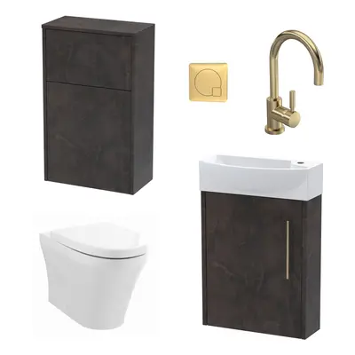 Power Cloakroom Bundle - Left Wall Hung Vanity Unit, Concealed Cistern WC Unit, Toilet & Tap, 44