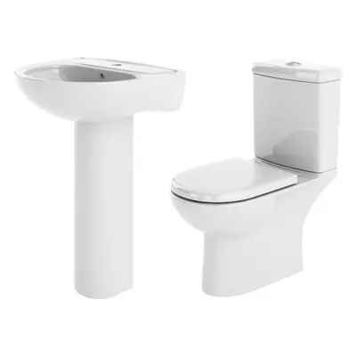 Ridley Ceramic Bundle with Compact Toilet Pan and Cistern, Soft Close Seat, Tap Hole 560mm Basin