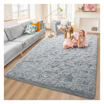 (200cm x 290cm OR 6ft 7" x 9ft 6"- Large Area Rug, Silver/ Grey- Shaggy Rugs) Non-Slip Rugs Shag