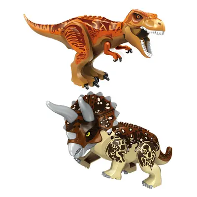 (2PCS-A+I) Jurassic Dinosaur World Series Building Blocks Removable Triceratops Rex Tyrannosauru