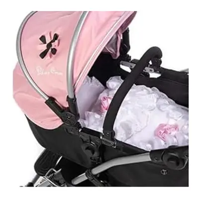 Dolls Pram Piece Bedding Set - white and pink rose