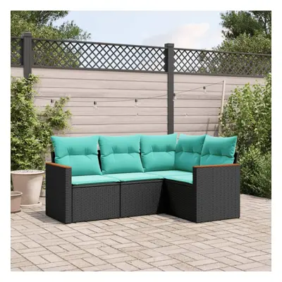 vidaXL Piece Patio Sofa Set with Cushions Black Poly Rattan