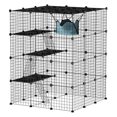 PawHut DIY Tier Cat Cage Indoor with Hammock, Ramps, Doors, for Cats