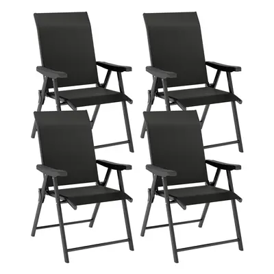 Outsunny 4PCS Folding Chair w/ Breathable Mesh Fabric Seat, Black