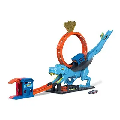 City Track Set with Toy Car, Race through a Giant Loop to Defeat a Big Dinosaur, T-Rex Loop Stun