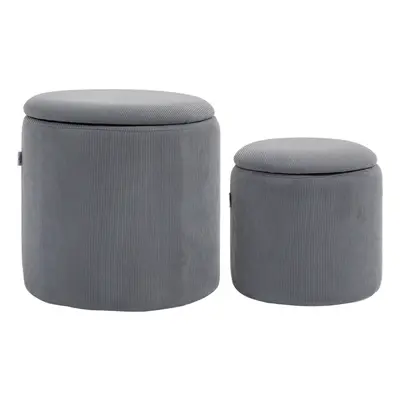 HOMCOM Fabric Storage Ottoman with Removable Lid, Set of 2, Light Grey